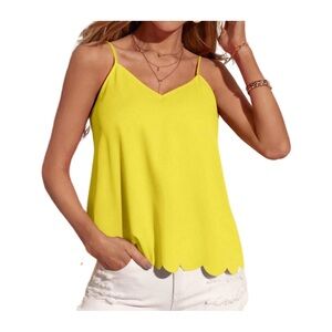 Yellow Scalloped Hem Tank Top